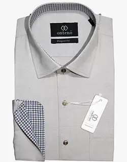 52108, White Smoke Shirt With Olive Grey Checks Inner Collar & Cuffs