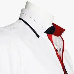 color: Men's White Shirt With Navy and Red Trim