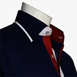 color: Men's Designer Navy Shirt With White and Red Trim