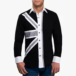 1055, Men's Black Union Jack Print at Front Formal Shirt