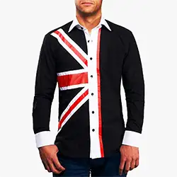 1037, Men's Black Union Jack Print Formal Shirt