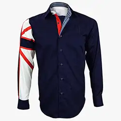 color: Men's Italian Style Navy Union Jack Print Formal Shirt
