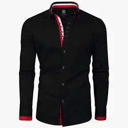 10178, Men's Italian Style Black Triple Collar Regular Fit Formal Shirt