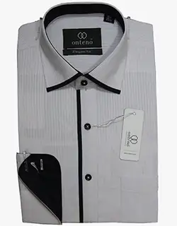 U15, Silver Gray Stripes Shirt with Contrasting Inner Black Collar & Cuffs Silver Gray Stripes Shirt with Contrasting Inner Black Collar & Cuffs