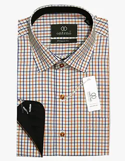 U17, Blue/Red checks Shirt with black inner collar & cuffs contrast Blue/Red checks Shirt with black inner collar & cuffs contrast