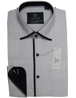 Silver Gray Stripes Shirt with Contrasting Inner Black Collar & Cuffs