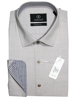 White Smoke Shirt With Olive Grey Checks Inner Collar & Cuffs