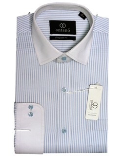 Light Sky Blue/White Stripes With White (Cuff/Collar)