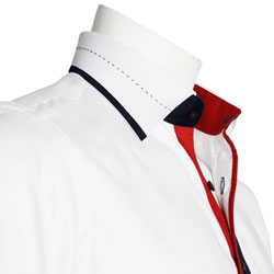 Men's White Shirt With Navy and Red Trim