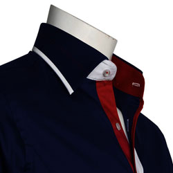 Men's Designer Navy Shirt With White and Red Trim