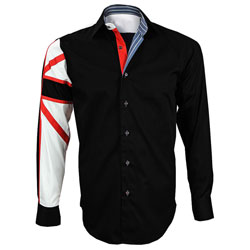 Men's Italian Style Black Union Jack Print Regular Fit Formal Shirt