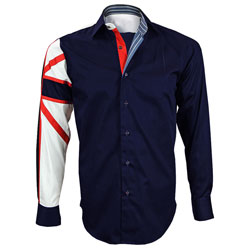 Men's Italian Style Navy Union Jack Print Formal Shirt
