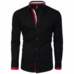 Men's Italian Style Black Triple Collar Regular Fit Formal Shirt